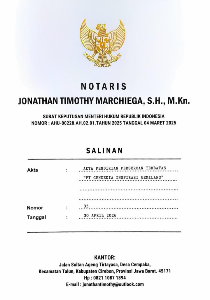 Akta pendirian perseroan terbatas PT Cendekia Inspirasi Gemilang